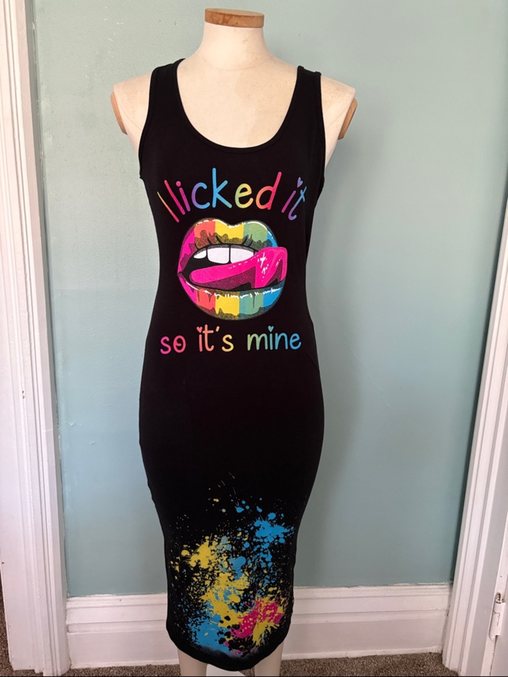 M&M'S Black Midi Dress with Rainbow Lip Graphic